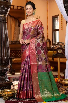 Groovy Purple Organza Silk Saree With Designer Blouse Piece