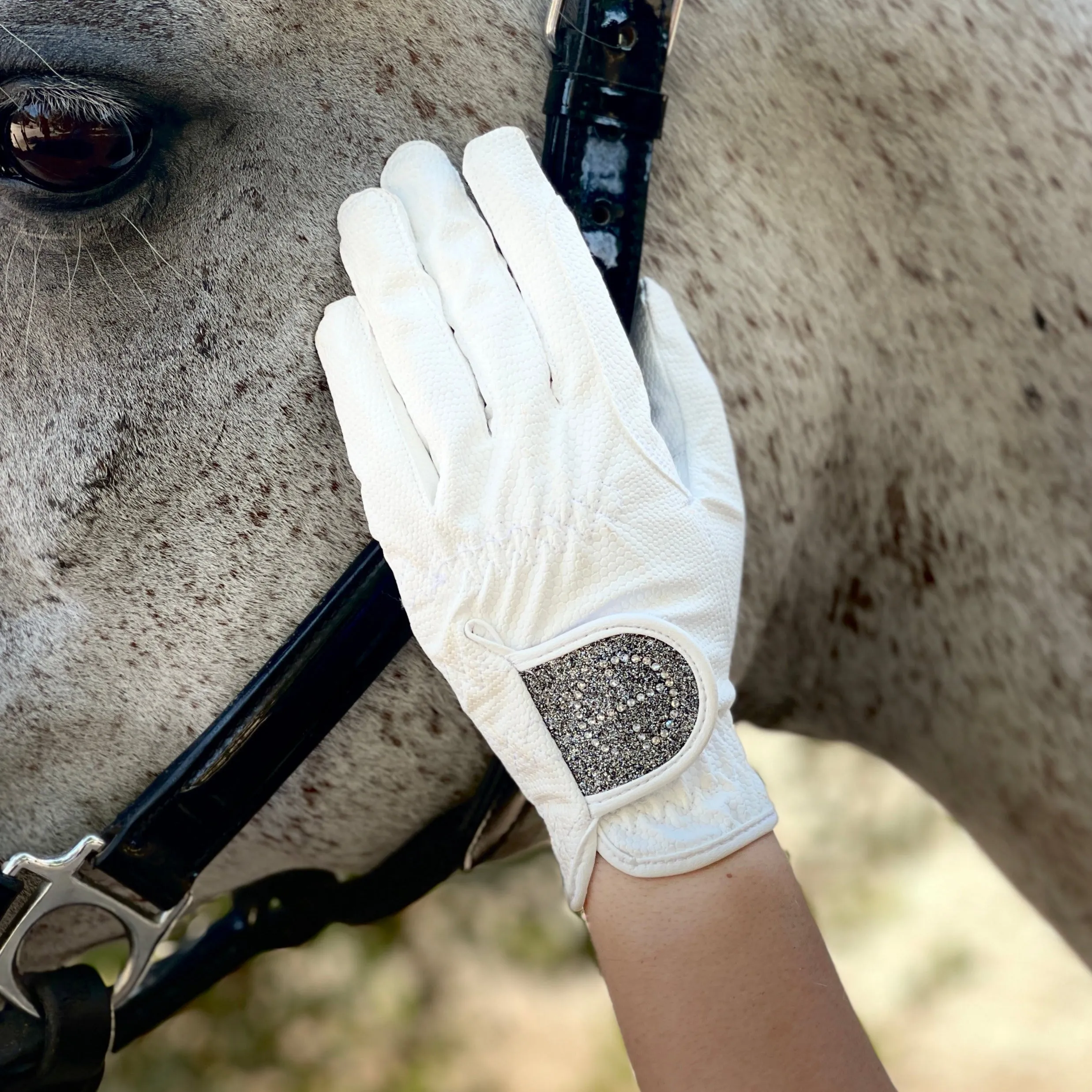 Halter Ego® Competition Gloves - Silver Gray Glitter & Crystal Logo