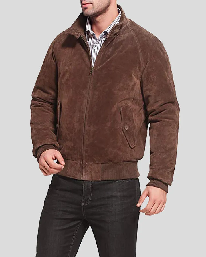 Harry Suede Brown Bomber Leather Jacket