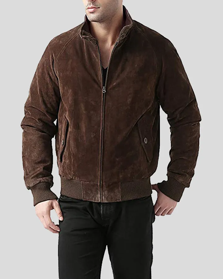 Harry Suede Brown Bomber Leather Jacket