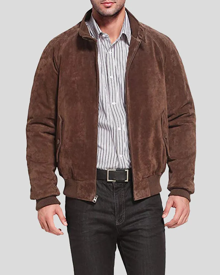 Harry Suede Brown Bomber Leather Jacket