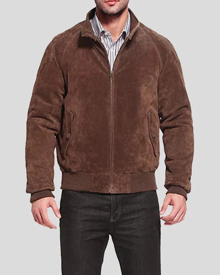 Harry Suede Brown Bomber Leather Jacket