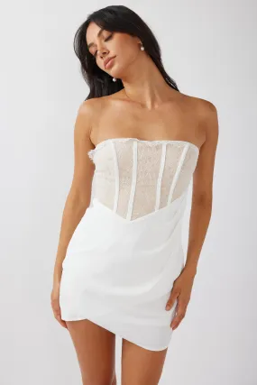 Heart Of Mine Lace Bodice Mini Dress White