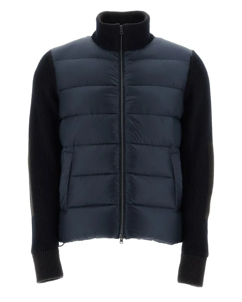 Herno Bomber Jacket in Nylon Ultralight and Vanish' Knit - Navy