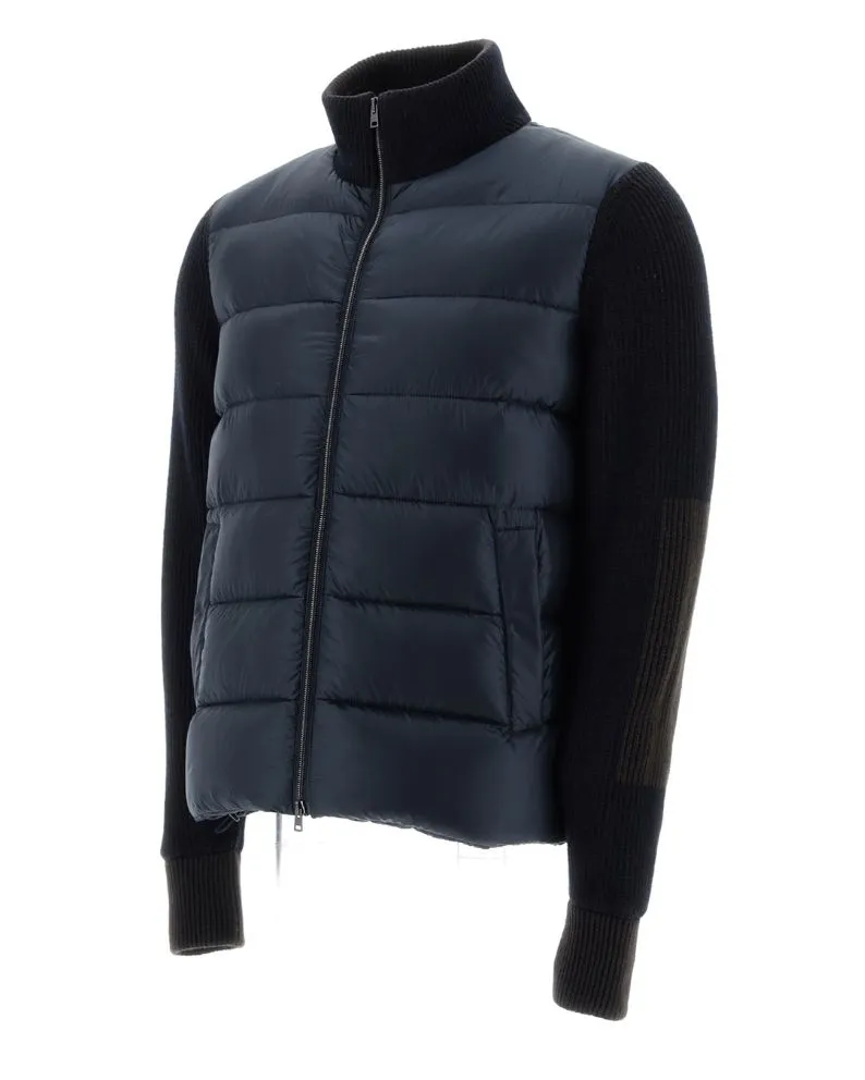 Herno Bomber Jacket in Nylon Ultralight and Vanish' Knit - Navy