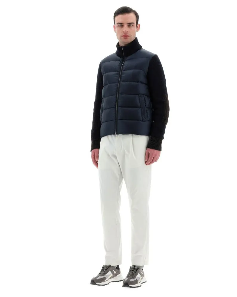 Herno Bomber Jacket in Nylon Ultralight and Vanish' Knit - Navy