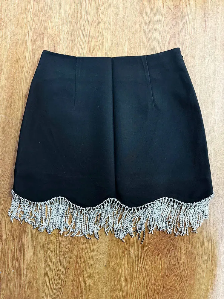 HIGH STREET Newest 2024 Fashion Designer Skirt Women's Diamonds Chains Beaded Mini Skirt