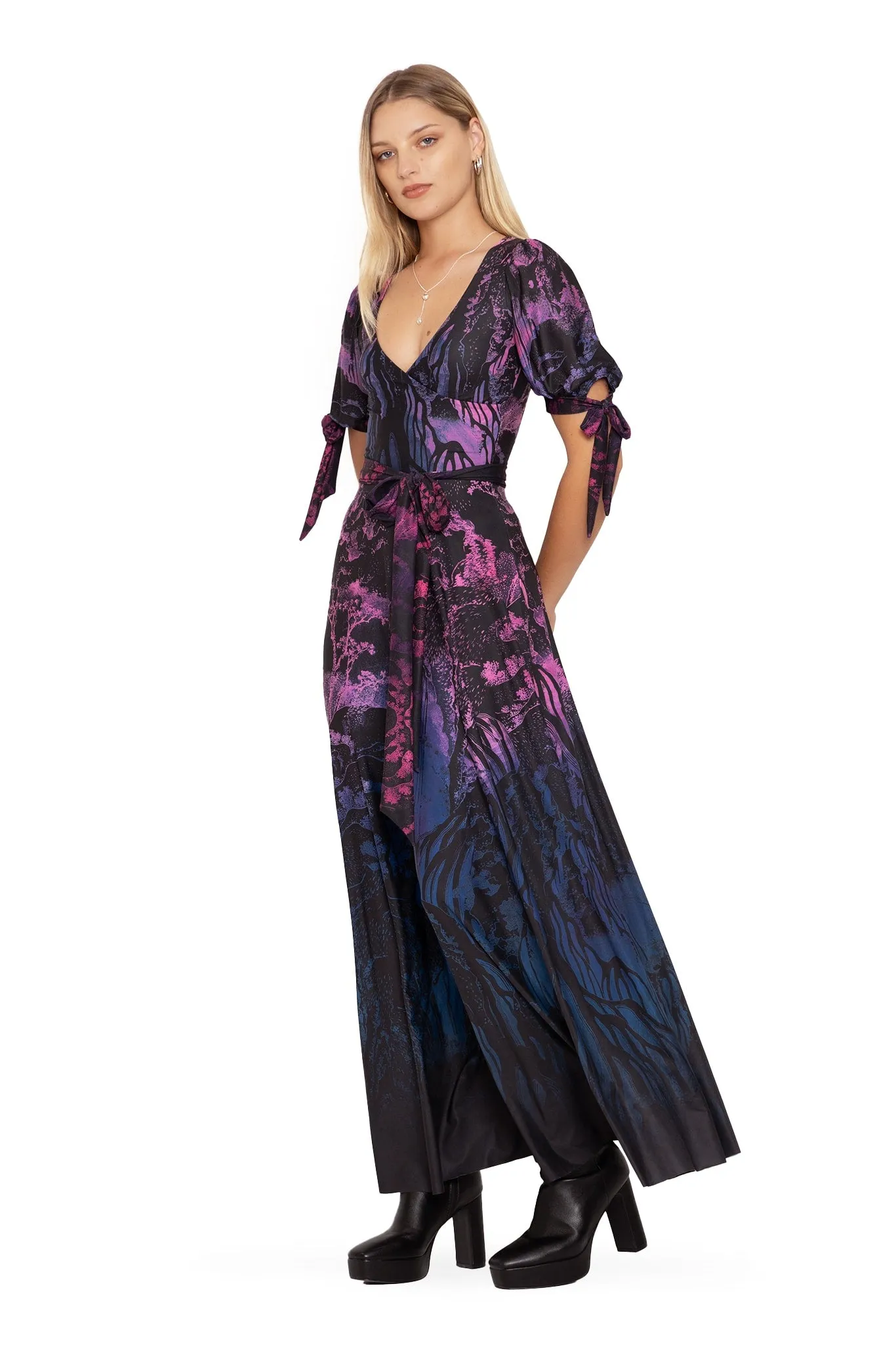 Hokusai's Waterfalls Wrap Maxi Dress