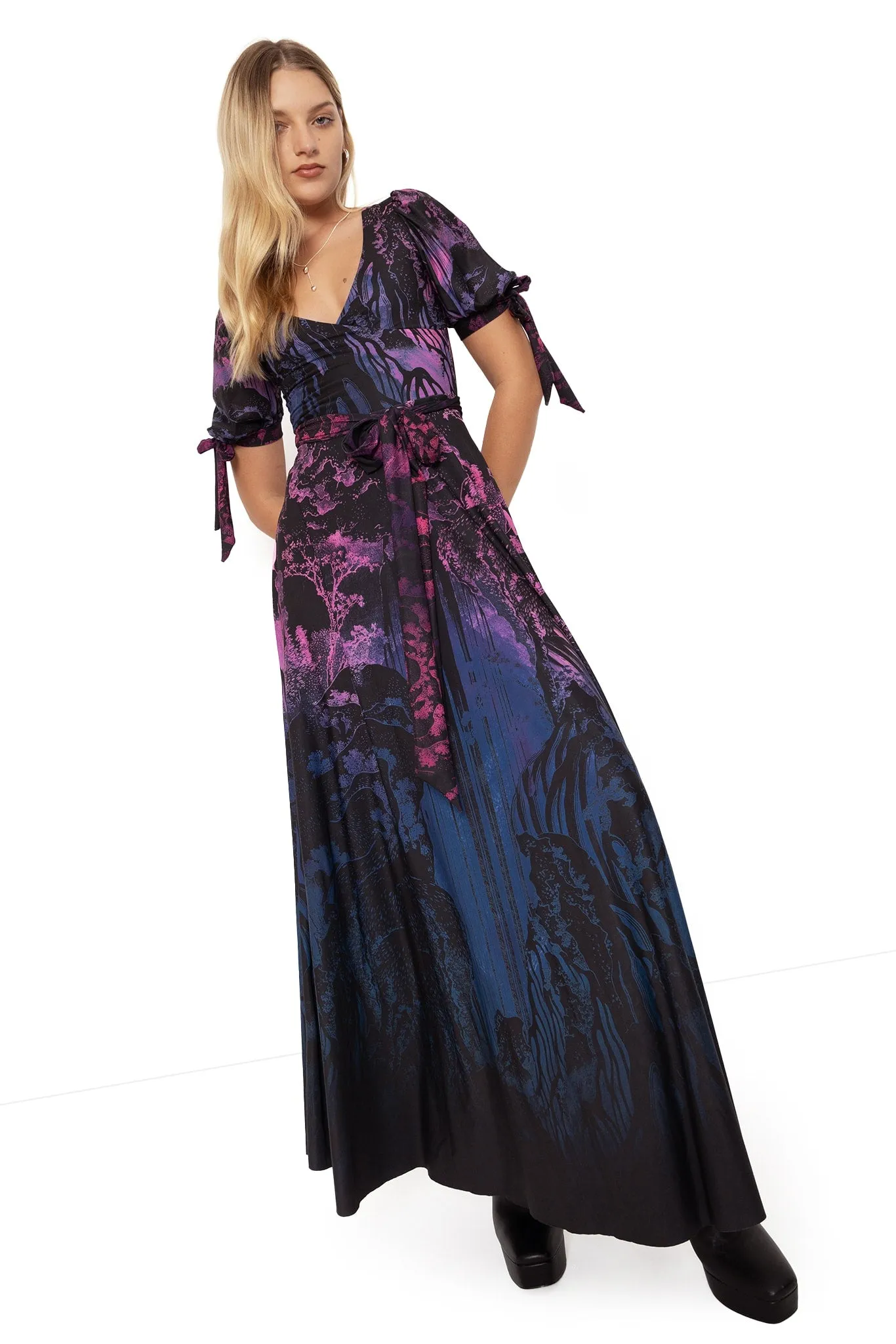 Hokusai's Waterfalls Wrap Maxi Dress