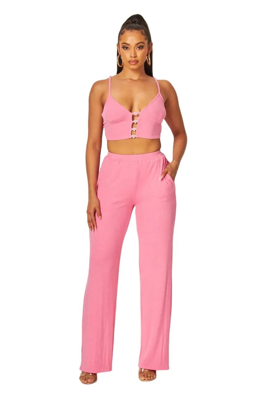 Hot & Delicious Women's Julia Heart Trim Rib Knit Pants