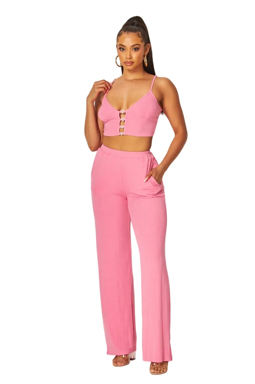 Hot & Delicious Women's Julia Heart Trim Rib Knit Pants