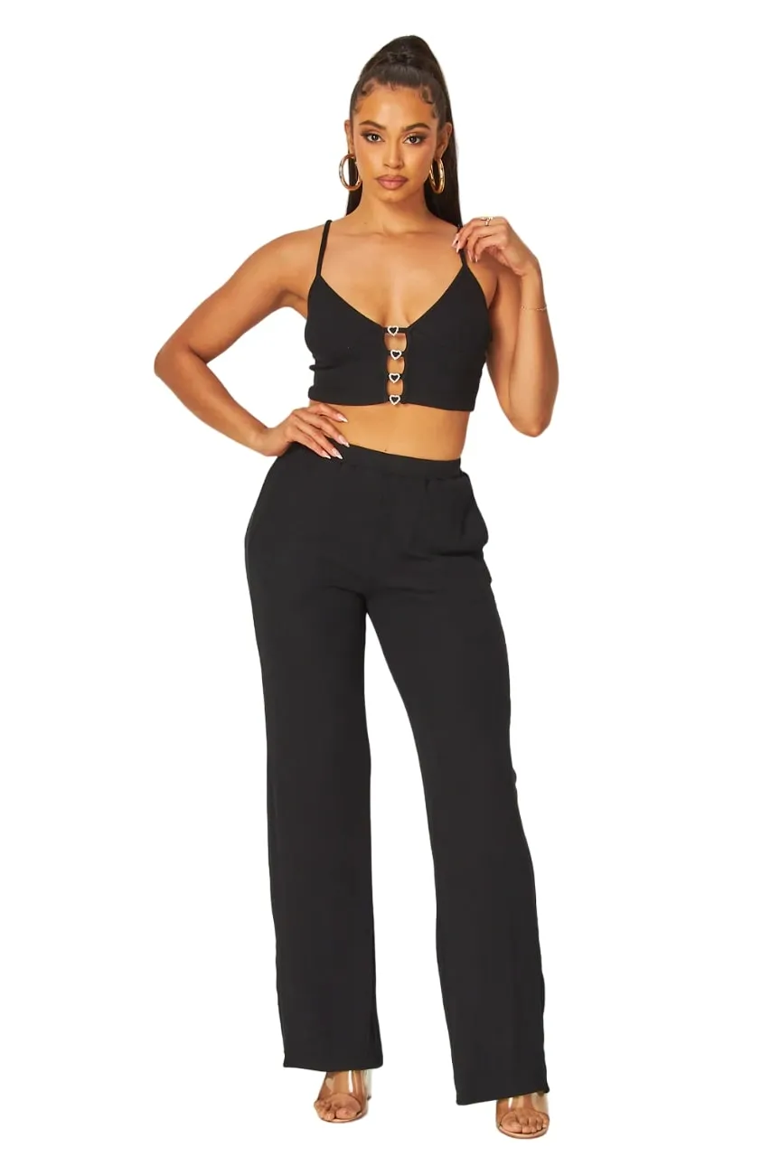 Hot & Delicious Women's Julia Heart Trim Rib Knit Pants