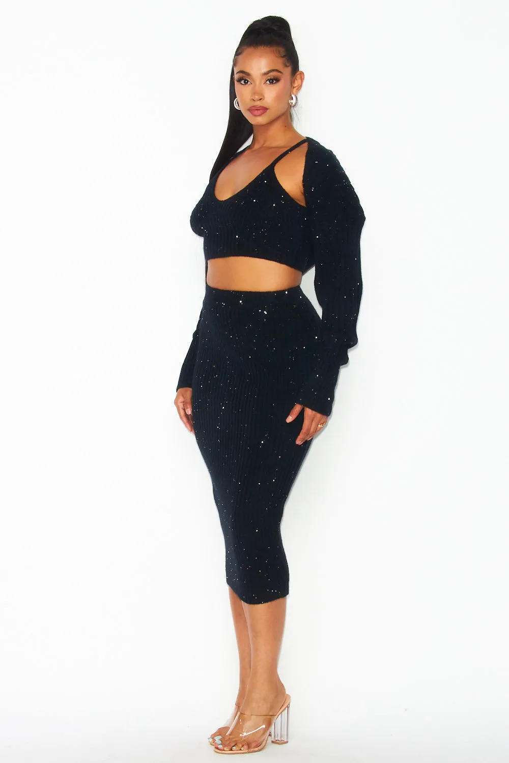 Hot & Delicious Women's Sequin Knit Skirt