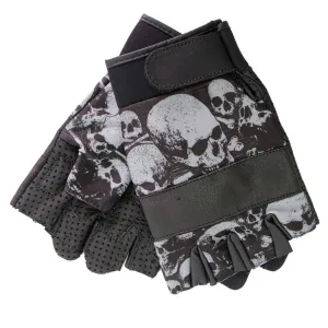 Hot Leathers GVM3009 Uni-Sex Black 'Ancient Skulls' Fingerless Leather