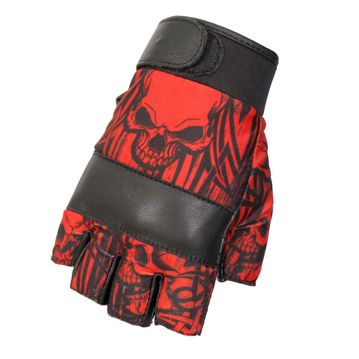 Hot Leathers GVM3010 Uni-Sex Black 'Red Skull' Fingerless Leather