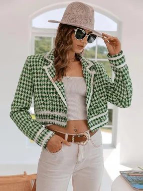 Houndstooth Double-Breasted Cropped Jacket