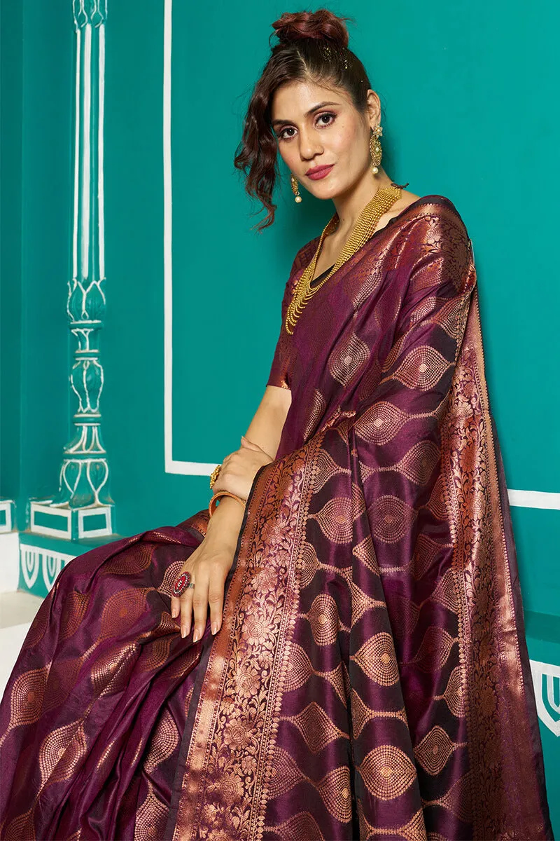 Inspiring Purple Soft Banarasi Silk Saree With Fairytale Blouse Piece