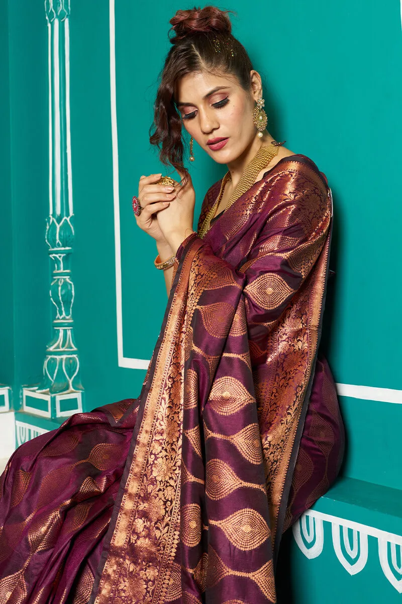 Inspiring Purple Soft Banarasi Silk Saree With Fairytale Blouse Piece