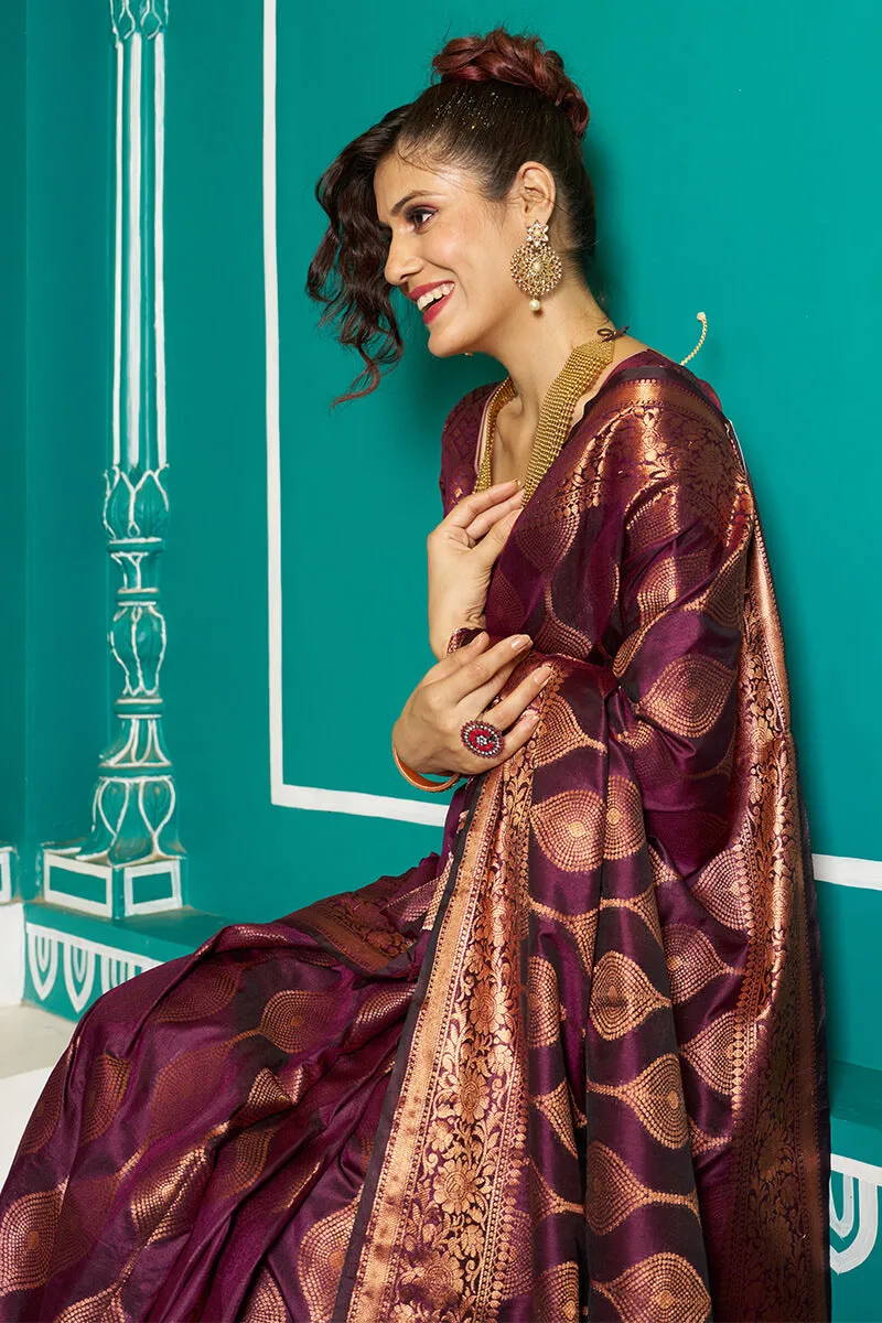 Inspiring Purple Soft Banarasi Silk Saree With Fairytale Blouse Piece