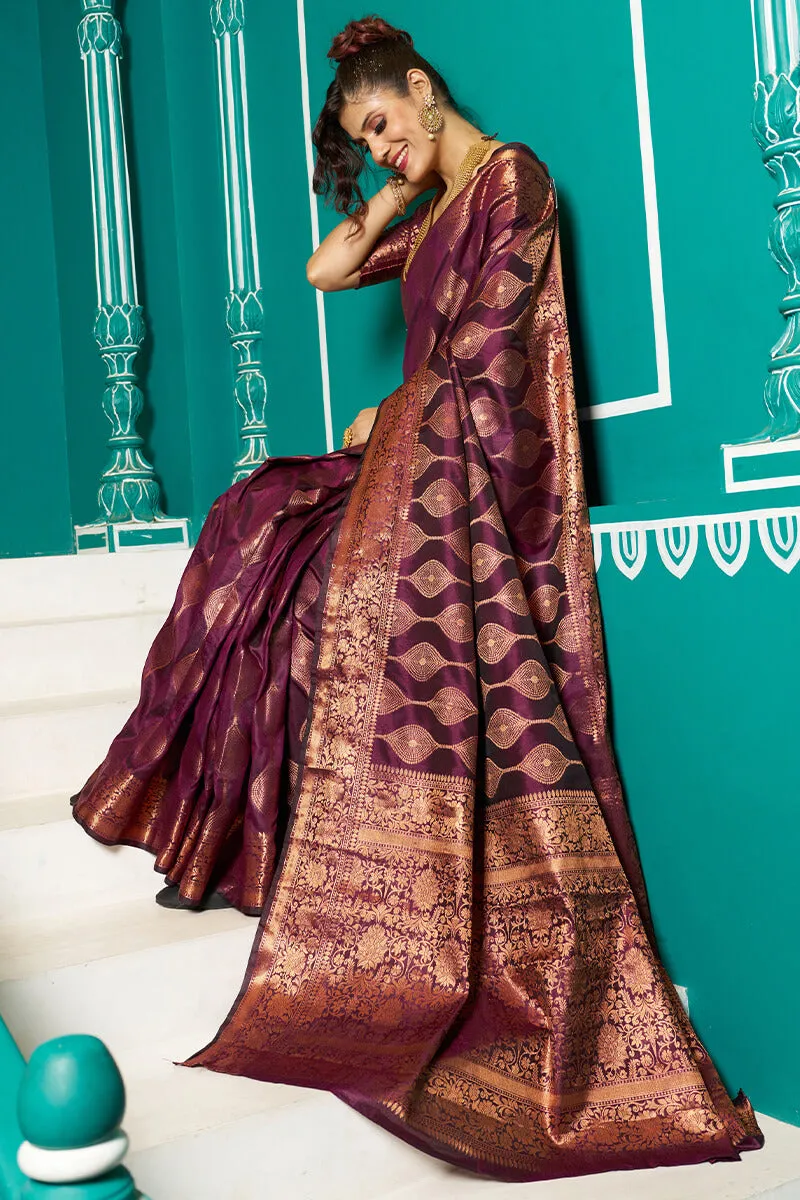 Inspiring Purple Soft Banarasi Silk Saree With Fairytale Blouse Piece