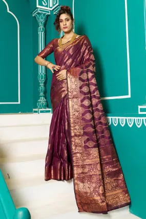 Inspiring Purple Soft Banarasi Silk Saree With Fairytale Blouse Piece