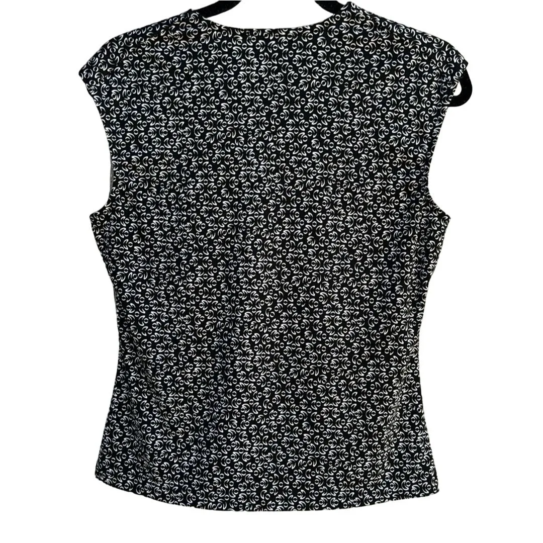 Kenneth Cole Women's Sleeveless V-Neck Top Floral Pattern Size L Black & White