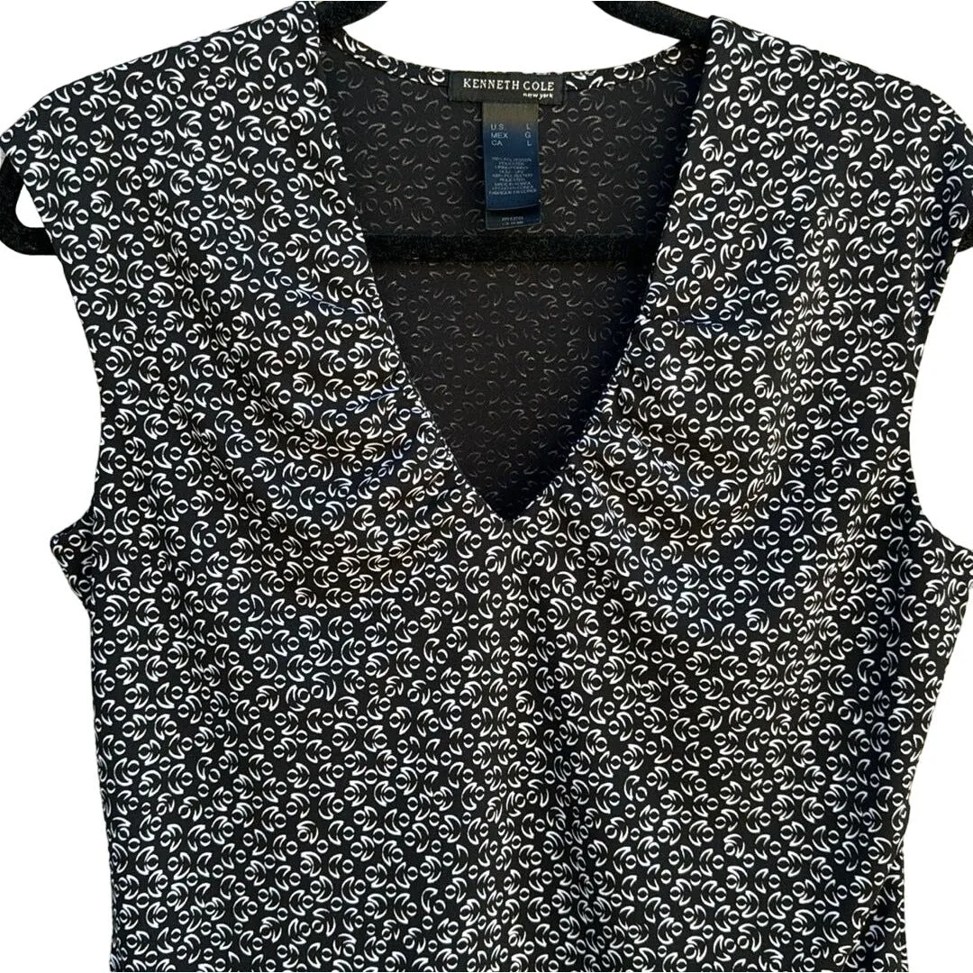 Kenneth Cole Women's Sleeveless V-Neck Top Floral Pattern Size L Black & White