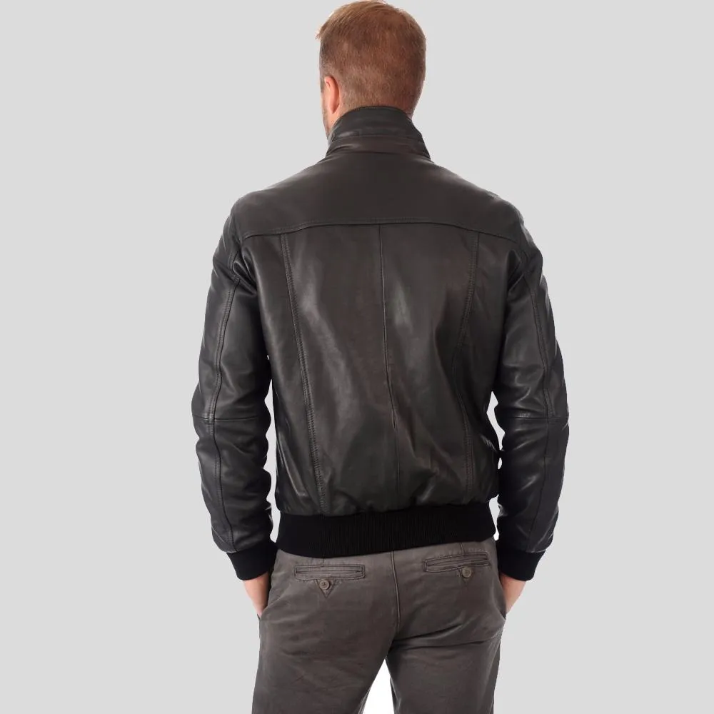 Kian Black Bomber Leather Jacket