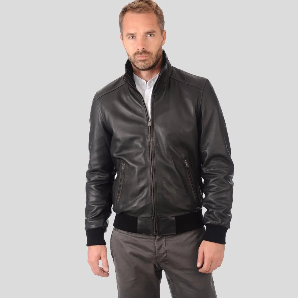 Kian Black Bomber Leather Jacket