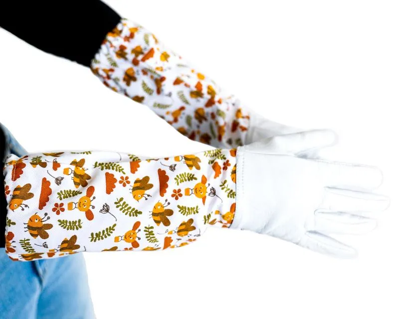 Kids Beekeeping Leather Glove with Floral Honey Bee Printed Sleeve