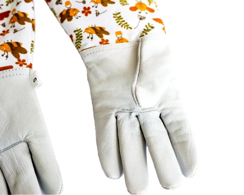 Kids Beekeeping Leather Glove with Floral Honey Bee Printed Sleeve