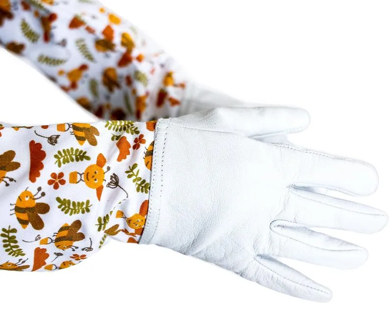 Kids Beekeeping Leather Glove with Floral Honey Bee Printed Sleeve