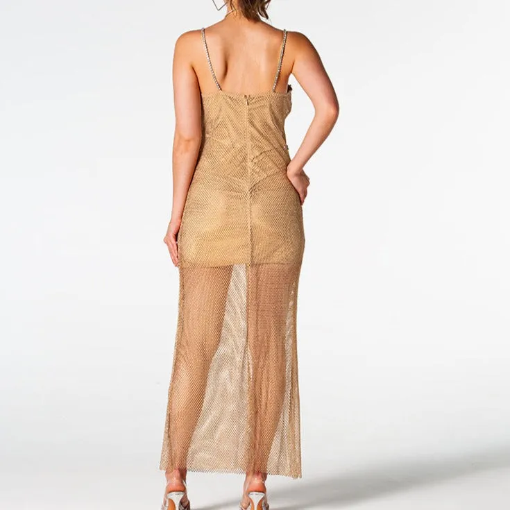 KittenAlarm - Astrid Embellished Fishnet Maxi Dress