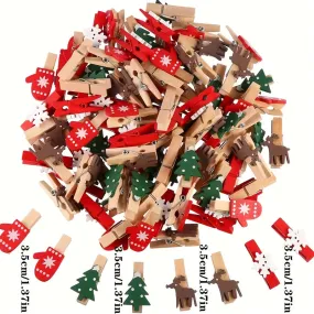 kkboxly 20-Pack Wooden Christmas Clip Charms - Festive Tree, Mitten, Reindeer, Snowflake Designs - Versatile Hanging Ornaments for Home, Wedding, Party Decor - No Electricity or Feathers Required