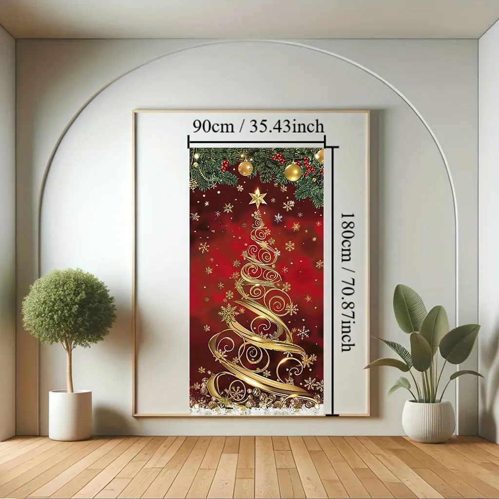 kkboxly 35x70 Inch Large Elegant Polyester Christmas Tree Door Banner - Festive Front Porch Decoration for Holiday & New Year Celebrations