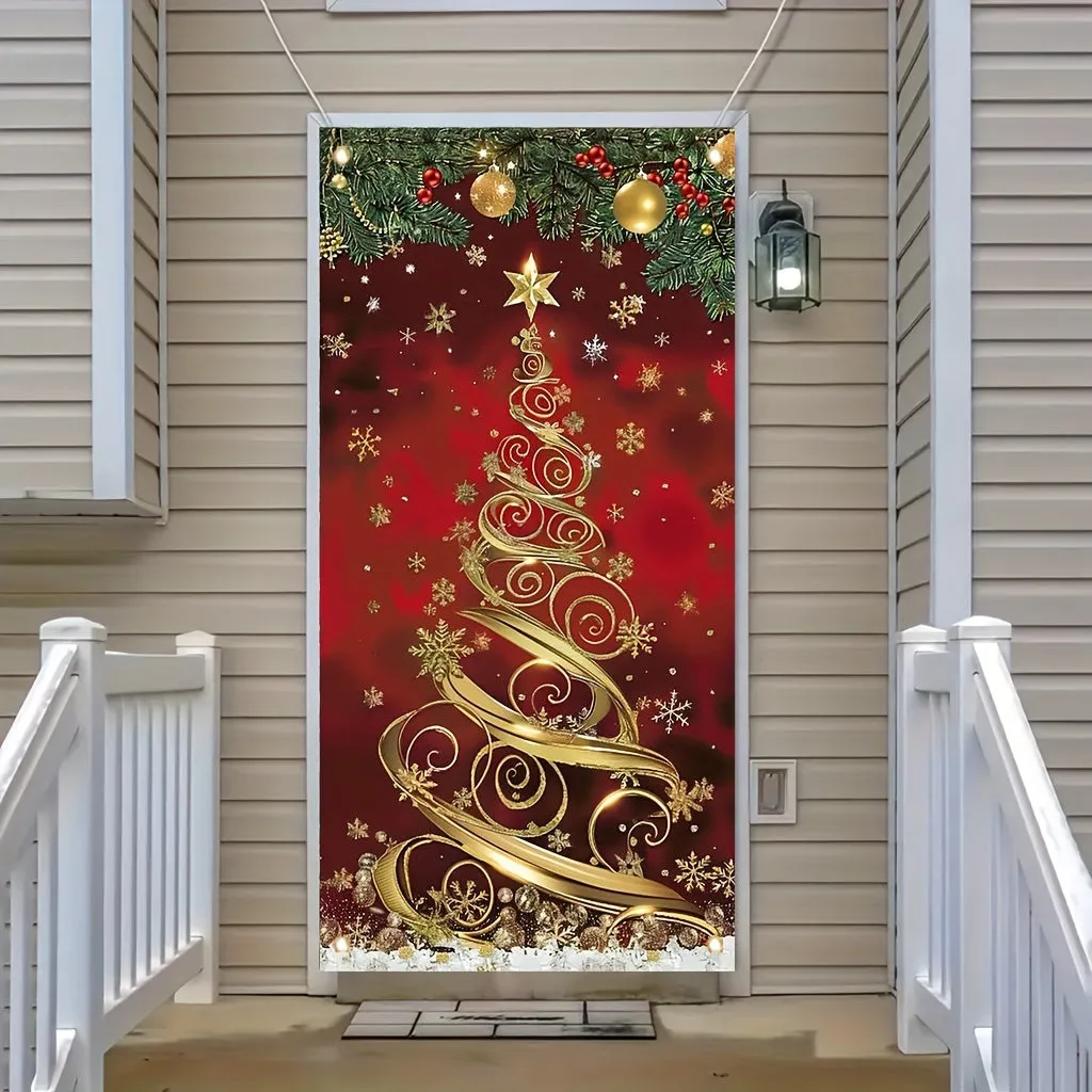 kkboxly 35x70 Inch Large Elegant Polyester Christmas Tree Door Banner - Festive Front Porch Decoration for Holiday & New Year Celebrations