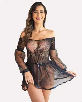 Lace Babydoll Dress Long Sleeve Nightwear