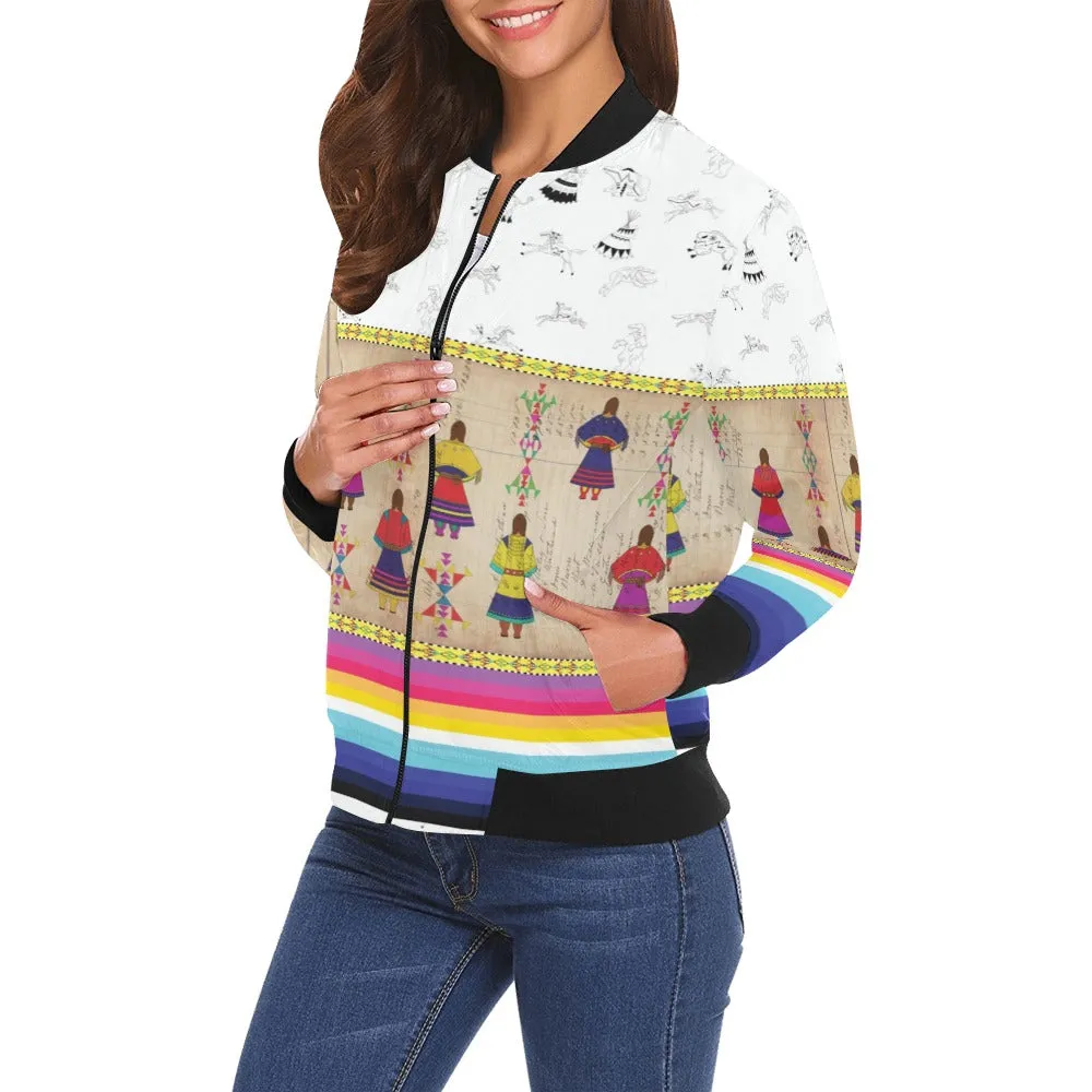 Ledger Round Dance Clay Bomber Jacket for Women