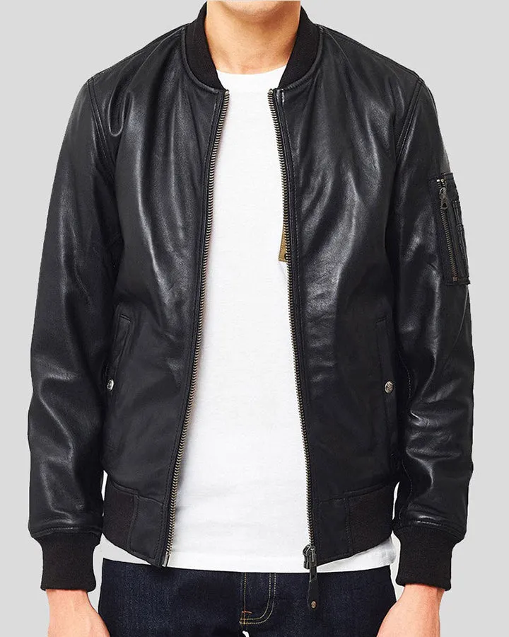 Leon Black Bomber Genuine Leather Jacket