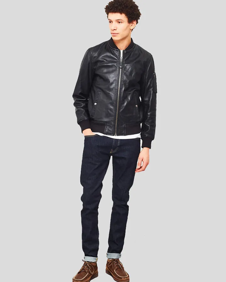 Leon Black Bomber Genuine Leather Jacket