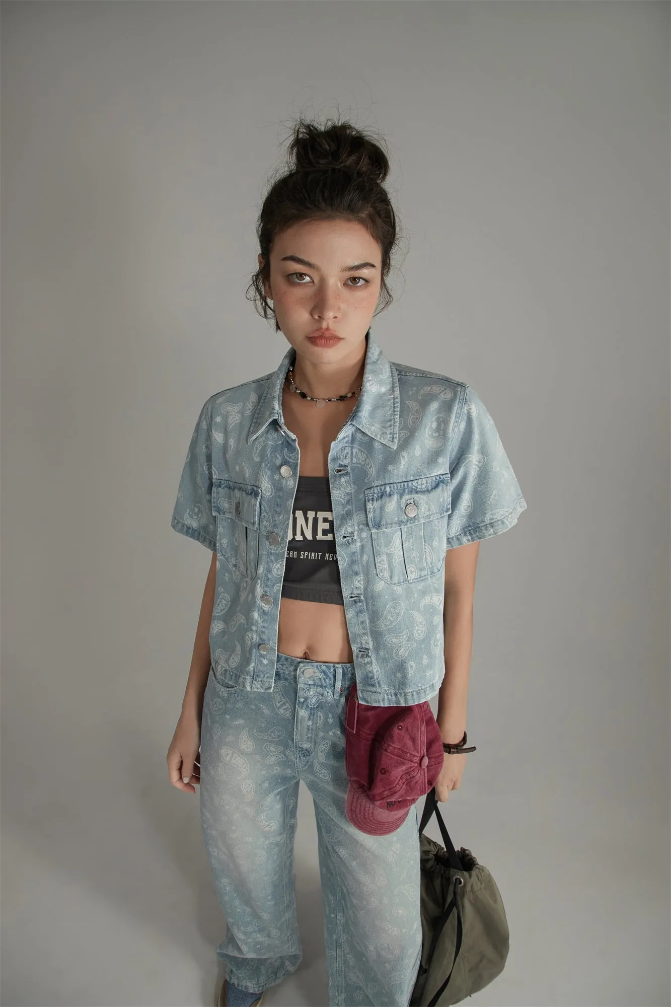 Logo Paisley Pocket Denim Semi Cropped Shirt Jacket