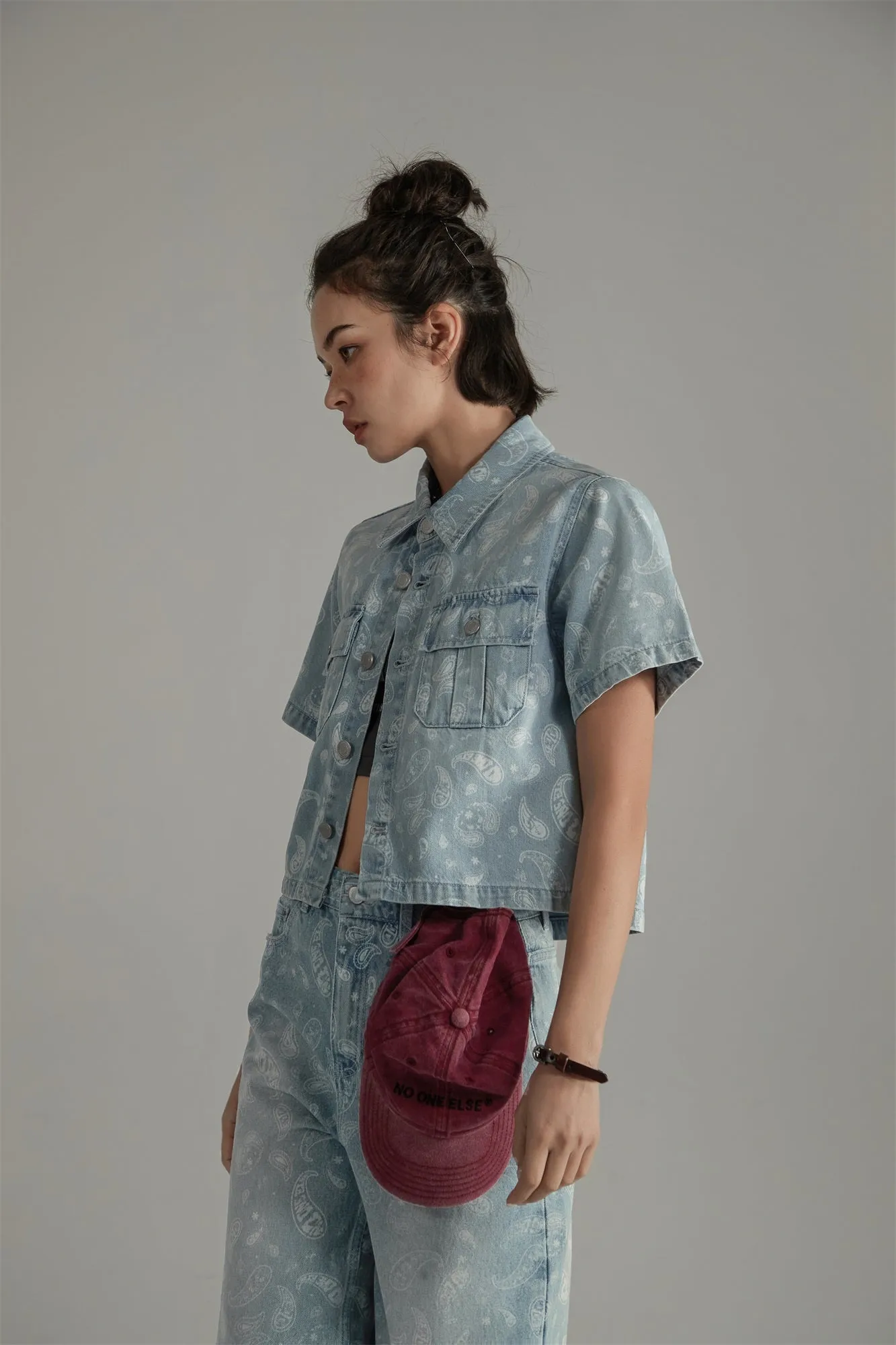 Logo Paisley Pocket Denim Semi Cropped Shirt Jacket