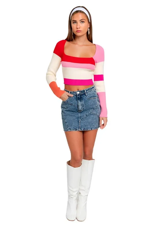 Long Sleeve Color Block Stripe Knit Top