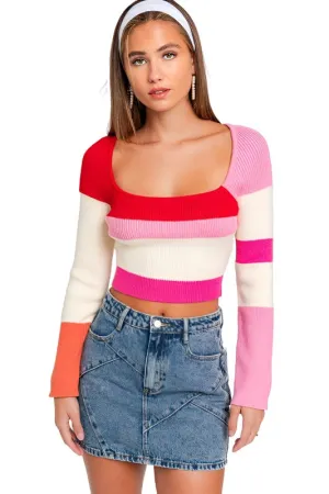 Long Sleeve Color Block Stripe Knit Top