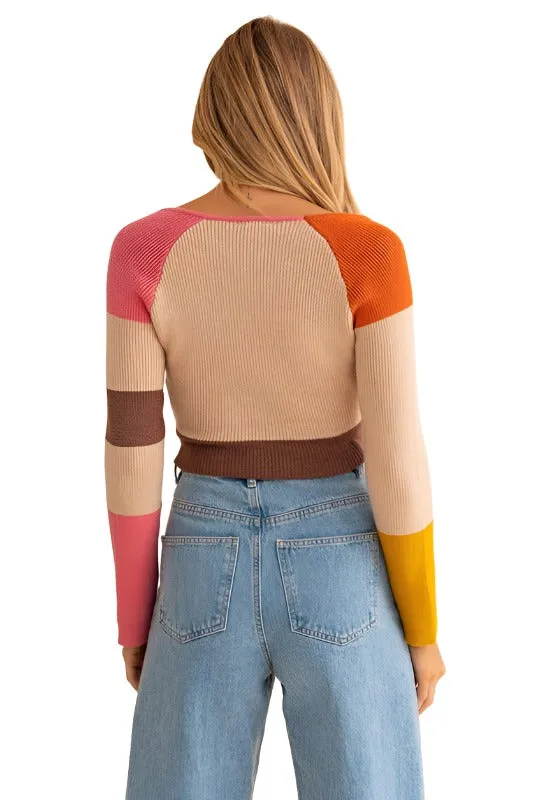 Long Sleeve Color Block Stripe Knit Top