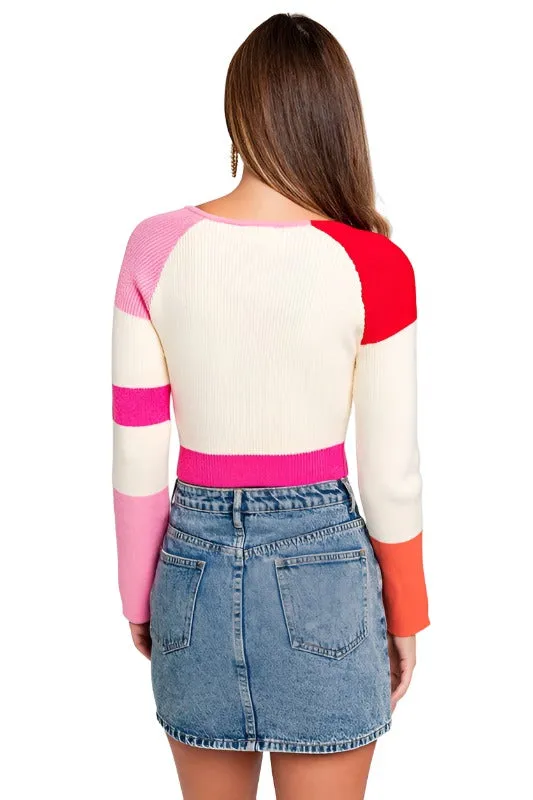 Long Sleeve Color Block Stripe Knit Top