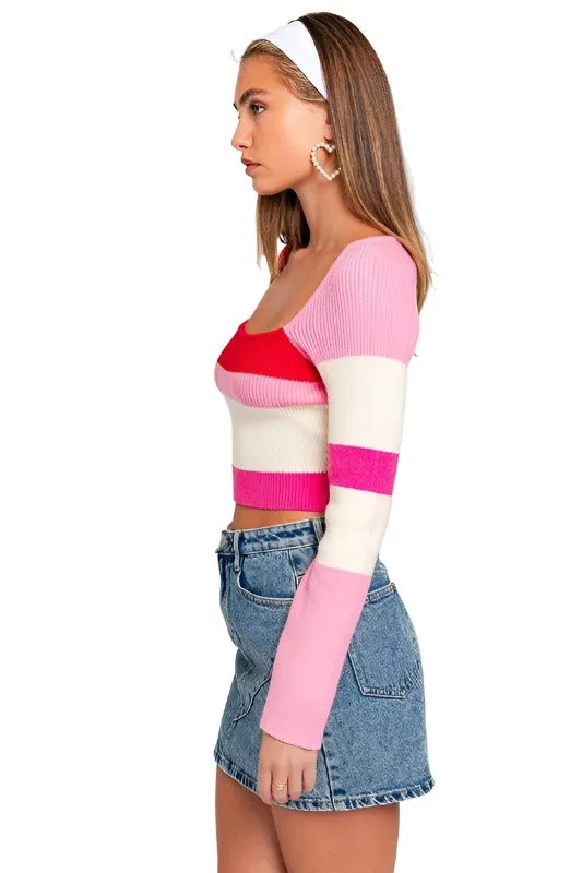 Long Sleeve Color Block Stripe Knit Top