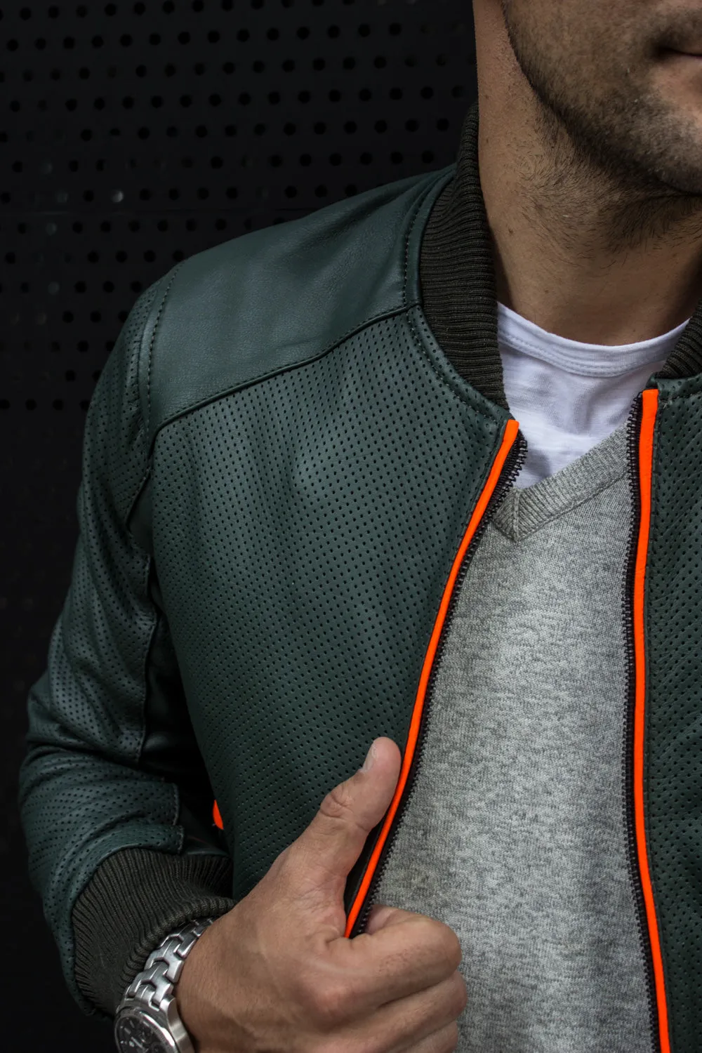 LUXUS HI TECH Leather Jacket Bomber lightweight - Perforated - Green