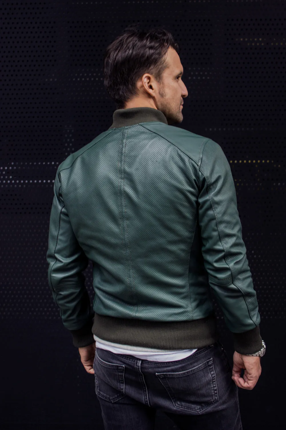 LUXUS HI TECH Leather Jacket Bomber lightweight - Perforated - Green