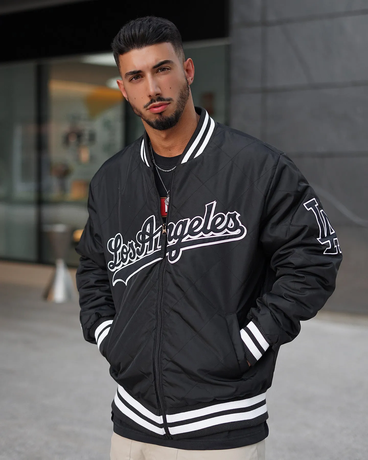 Majestic Athletic Los Angeles Dodgers Tonals Quilt Varsity Jacket Black